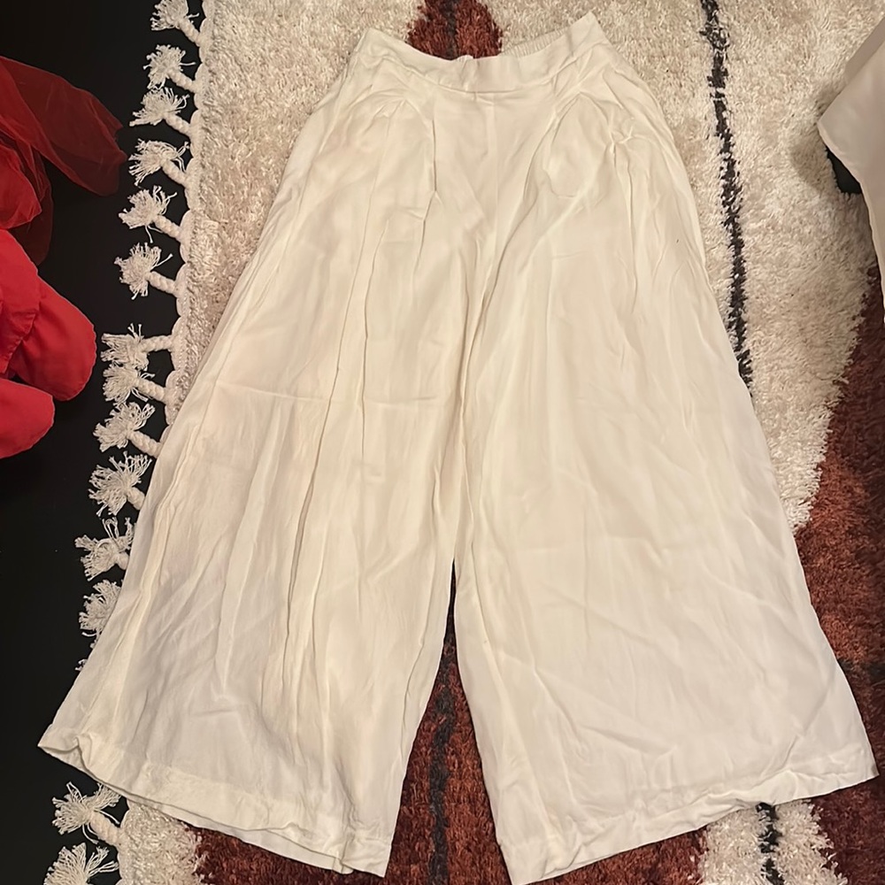 High waist ivory wide leg pant